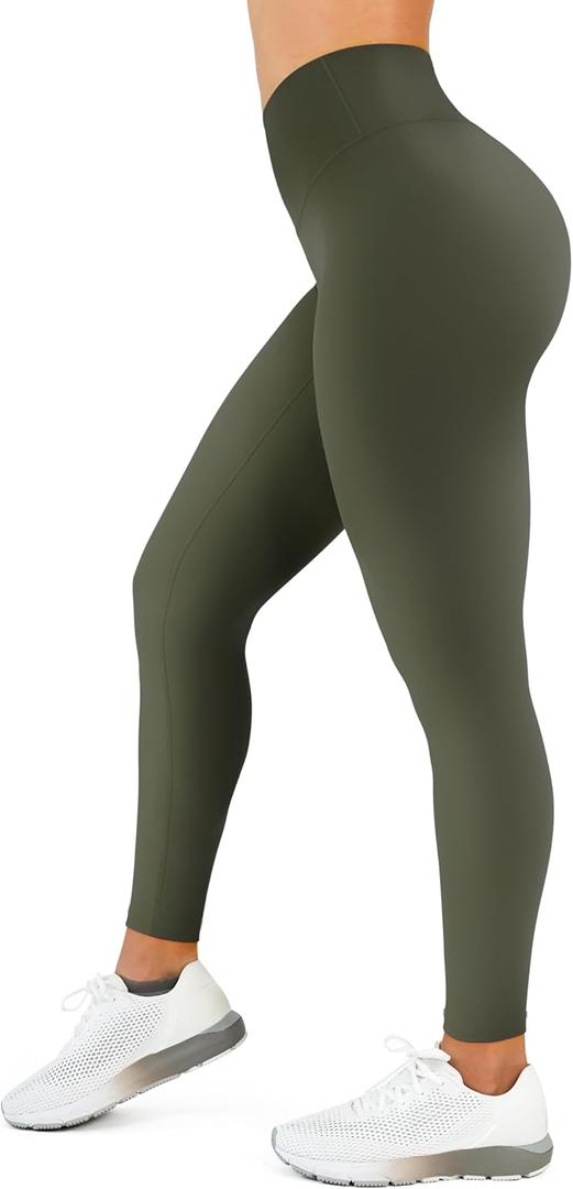 High Waisted Leggings for Women - No Front Seam Tummy Control Yoga Pants for Workout Running No See Through (Green, S)