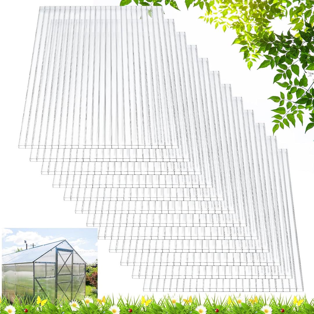Tatuo 6 Pack 4' X 2' X 0.16'' Polycarbonate Greenhouse Panels Polycarbonate Sheets Twin-Wall Roof Panels Waterproof UV Protected Clear Corrugated Plastic Roofing for Greenhouse Replacement