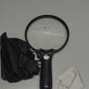 Large Magnifying Glass with Light, Magnifier 10X 20X 45X Handheld Illuminated Lighted Magnifier with 3 LED Lights 1UV Light Storage Bag Clean Cloth for Seniors Reading Inspection (Black)