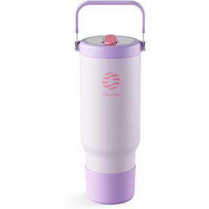 Fjbottle 40 oz Insulated Tumbler with Handle and Straw, Stainless Steel Water Bottle, Leak Proof Travel Coffee Cup with Silicone Boot for Car Gym Purple