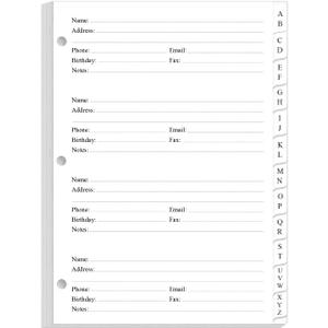 Half Letter Size Address Book Refills for 3 Ring Mini Binders - A-Z Telephone Address Notebook Refill Paper with Alphabetical Tabs, 120gsm White Paper, 5.8" x 8.3"