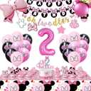 Pink 2nd Birthday Party Supplies, Oh Twodles Girl Second Party Decorations Includes Happy Birthday Banner, Hanging Swirls, Tablecloth, Cake Cupcake Toppers, Bow Foil Balloon, Latex Balloons