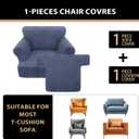 Sofa Cover 2 Pieces T Cushion Chair Covers with Arms Super Stretch Chair Slipcover for Living Room,Slip Cover Anti Slip Armchair Furniture Protector Pet Universal(Blue Grey, 1 Cushion)
