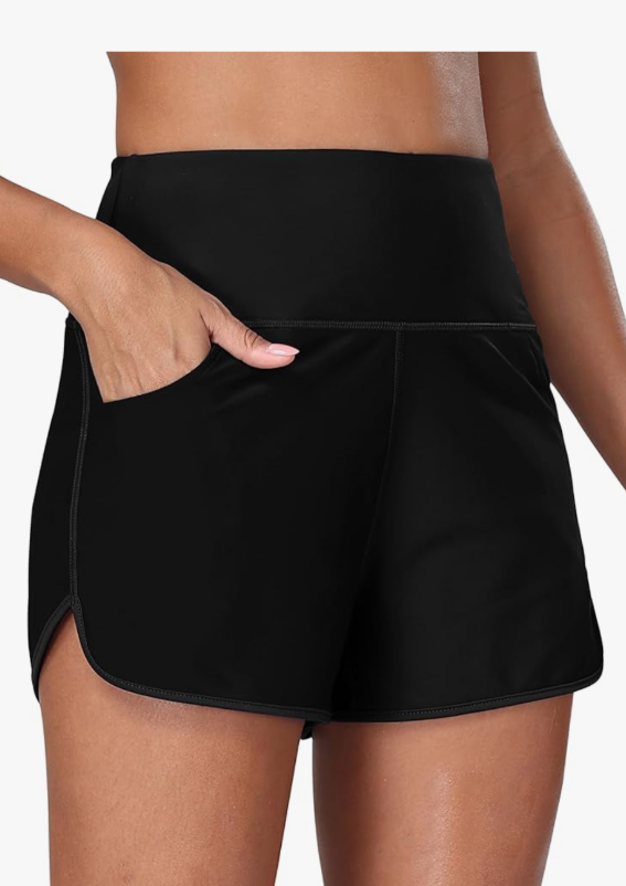 Women's 3" High Waisted Swim Board Shorts Quick Dry Beach Swimming Shorts for Women with Liner Pockets. Size XS, Black