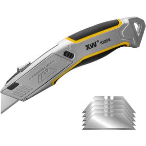 XW Heavy Duty Auto-loading Utility Knife,3-position Retractable Box Cutter with Total 5 Blades