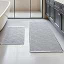 Waffle Bath Mat Set, Non Slip Bathroom Rugs Sets 2 Piece, Ultra Absorbent Long Bath Rug Runner for Bathroom Decor, Machine Washable Boho Mats, Grey & White, 20"×47" Plus 18"×30"