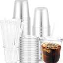 12 oz Clear Plastic Cups with Lids and Straws, Disposable Plastic Coffee Cups with Lids for Iced Coffee, Cold Beverages, Smoothies, Coffee Shops, TO-GO Drinking, Party, Christmas, 50 Sets