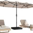 15ft Patio Umbrella with Base,Large Outdoor Double-Sided Rectangle Umbrella with Crank Handle, Market Umbrella for Poolside Garden Deck Backyard Beach Pools, Beige