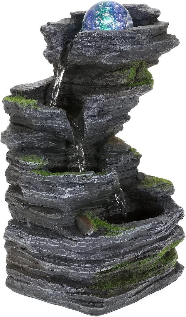 WICHEMI Indoor Fountains Tabletop Fountain Indoor Waterfall Fountain Stacked Rocks Water Feature Feng Shui Zen Meditation Relaxation Desktop Fountain with LED Light for Home and Office Decor (Style 8)