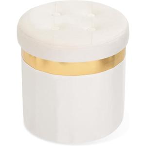 Small Ottoman with Storage,Folding Round Ottoman with Gold Trim,Velvet Storage Stool,Foot Stool with Soft Padded,Foot Rest for Living Room13x13x12.4 (Beige, 1 Pcs)