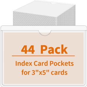 44 Pack Clear Adhesive Pockets, Labels Holder for Storage Bins, Index Card Holder 3x5 Inch, Plastic Tote Labels for Classroom Organization Bins Box Drawer
