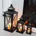 3PCS (20’’&13’’&9’’) Lanterns Decorative Indoor & Outdoor, Vintage Metal Frame Candle Holders for Front Porch, Patio, Pathway, Balcony, Garden, Yard Decor, Halloween Christmas Decorations