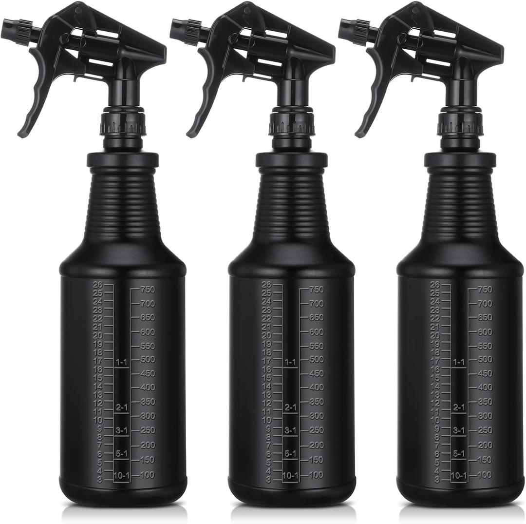 Honeydak 3 Pack Plastic Spray Bottles Black 34 oz Heavy Duty Opaque Spray Bottles UV Light Blocking Refillable Reusable Leak-proof Sprayers for Cleaning Solution Kitchen Garden Home Plant