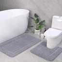 LOCHAS Bathroom Rug Set Light Grey, Soft Bath Rug Set 2 Piece, Toilet Mat U-Shaped 20x20 and 34x20 Bath Rugs, Quickly Dry Mats for Bathroom, Tub, Washable, Super Absorbent Floor Mat, 34" x 20" Plus 20" x 20"