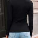 AUTOMET Women's Ribbed Long Sleeve Basic Top - Soft Stretch Crewneck Shirt for Work & Casual (XS)