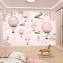 Pink Hot Air Balloon Kids Wallpaper Mural for Nursery Girls Bedroom 106" x 70"