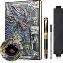 JiaoJiRen DND Dragon Notebook 3D Embossed Leather Journal A5 Vintage Travel Journal with Pen &  Pen Sleeve, D&D Handmade Daily Diary Lined Writing Notebook for Men & Women(Colorful Dragon)