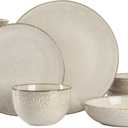 Gibson Elite Matisse 16-Piece Double Bowl Dinnerware Set  Service for 4, Taupe Stoneware Plates and Bowls