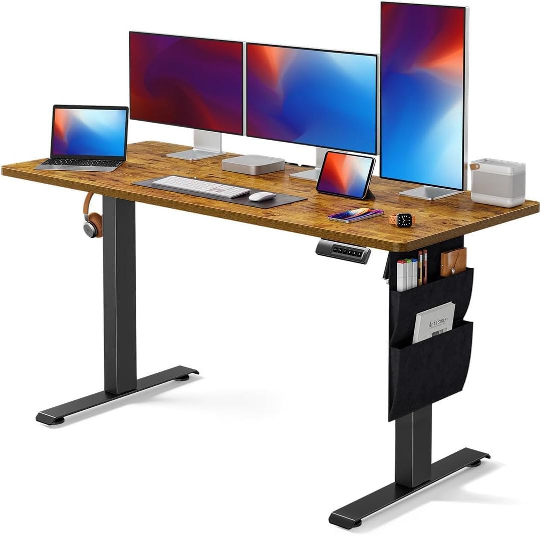 Marsail Standing Desks 55"x24" Adjustable Height Home Office Desks,Electric Standing Desk with Storage Bag,Stand up Desks for Study,Writing,Work Computer Desks 4 Memory Preset with Headphone Hook (Light Rustic Brown)