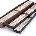Yellow Mountain Imports American Mahjong Set, Mojave (Ivory) with Brown Soft Case, All-in-One Racks with Pushers, Wright Patterson Scoring Coins, Dice, & Wind Indicator