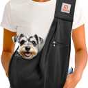 Tomkas Small Dog Cat Sling Carrier Puppy Purse Travel Wrap Soft Crossbody Pet Bag (Black, M - Zip Pocket & Classic Strap)