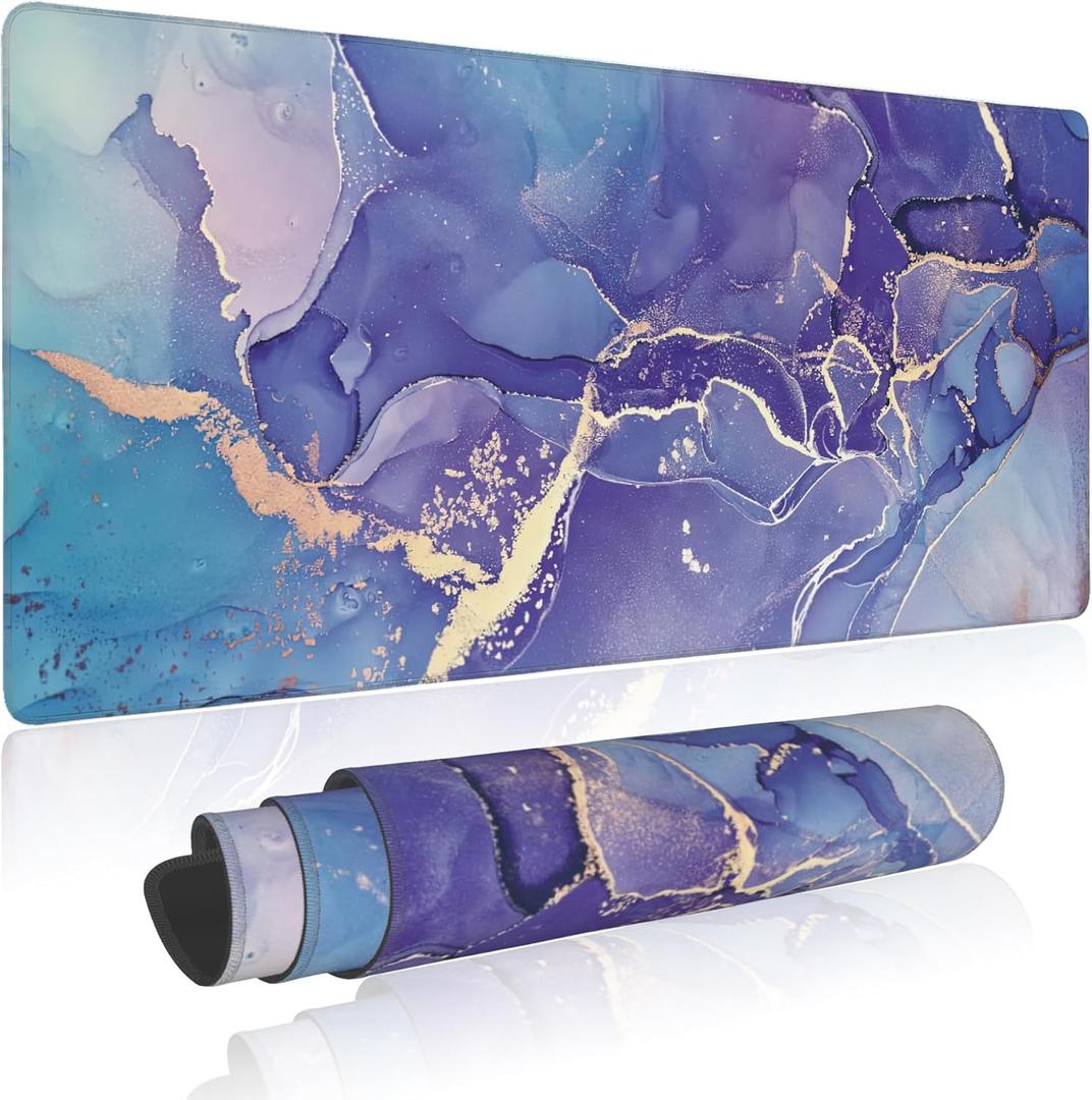 Large Mouse Pad Abstract Purple Marble Texture Extended Gaming Mouse Pad Non-Slip Desk Mat with Stitched Edge Laptop Computer Keyboard Mousepad for Office Home 35.4" x 15.7"