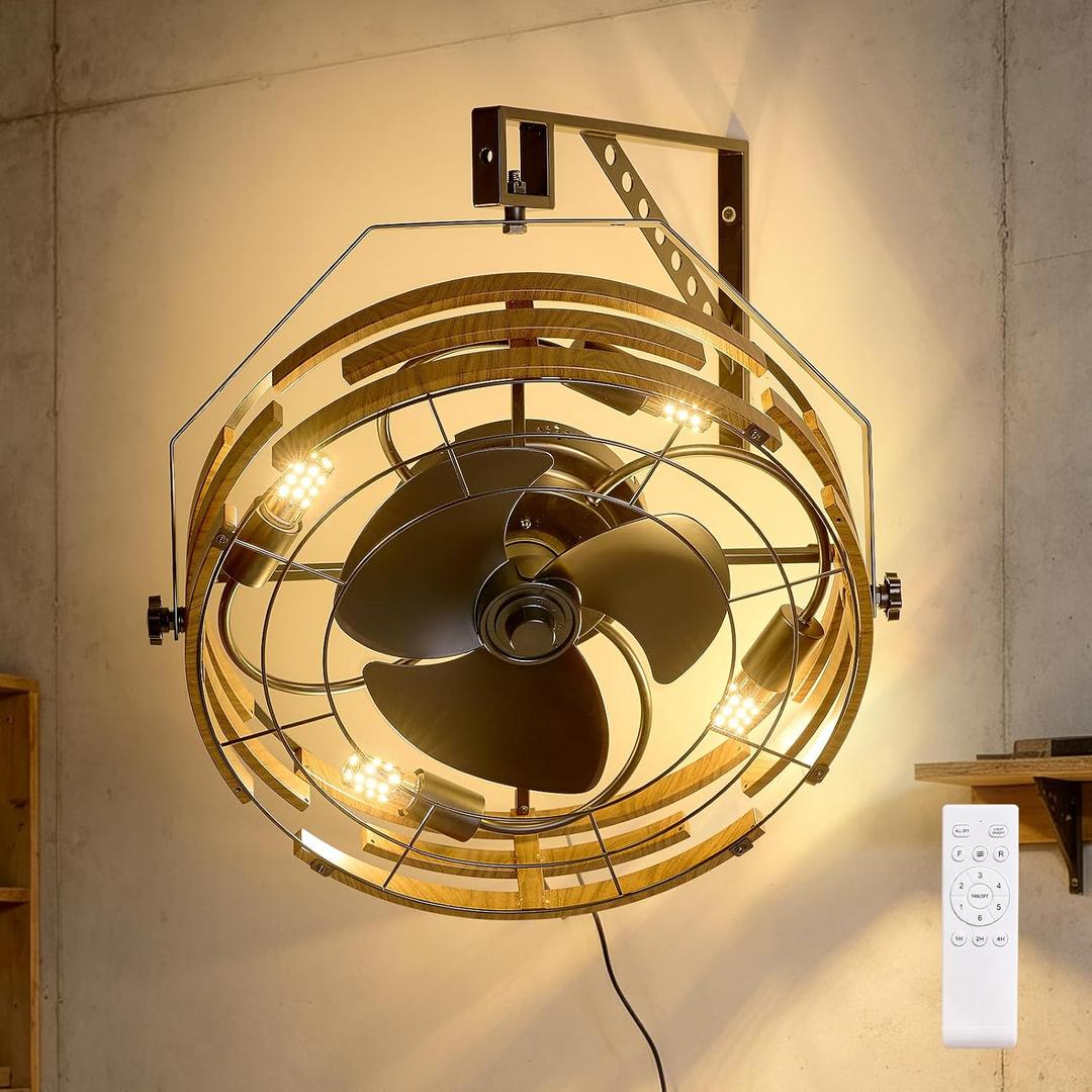 20 Inch Wall Mounted Fan with Lights, Plug In Garage Wall Mount Fan, D20"
