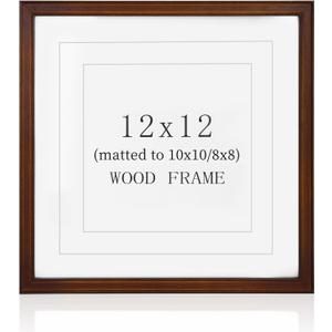 SNAPSHOT 12x12 Picture Frame, Natural Walnut Wood Photo Frame Set with Real HD Glass for Pictures 10x10/8x8 with Mat or 12x12 Without Mat, Gallery Poster Frame for Wall or Tabletop