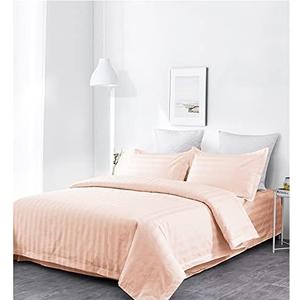 Lasin Bedding, Luxury Super Soft 100% Cotton Duvet Cover Pillowcases Fitted Sheet Set, Stripe, King,  Peach 