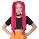 MAGQOO Hot Pink Wig Long Straight Hot Pink Wig Cartoon Movie Halloween Cosplay Costume Animie Wigs(Small Head)