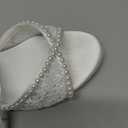 Lace Wedding Shoes for Bride Pearl Heels Bridal Shoes Block Heel Wedding Sandals, Size: 8