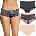 Maidenform Women's Boyshort Underwear, Microfiber With Lace Boyshort Panties, One Fab Fit, 3-pack Large