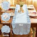 Tegeme Blue Gingham Table Runner 12''x71'' Cotton Ruffle Checkered Plaid Tables Runner Farmhouse Gingham Party Supplies for Home Kitchen Dinner Party Table Decorations (Plaid)