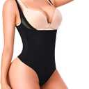 Thong Shapewear Bodysuit for Women Tummy Control Open Bust Body Shaper Slimmer Shaping Thong Underwear (Large, Black)