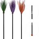 3 Pcs Halloween Witch Broom Plastic Witch Broomstick Broom Cosplay Props for Halloween Costume Haunted House Decoration, Masquerade Show Dress Up Party Supplies (Green, Purple, Orange)