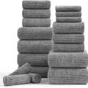 Ycosy 18 Piece Bath Towels Set,100% Microfiber Family Bathroom Towel with Hanging Loops-6 Bath Towels,6 Hand Towels,6 Washcloths,Quick Dry Highly Absorbent Shower Towel for Bathroom,Hotel,Spa-Grey