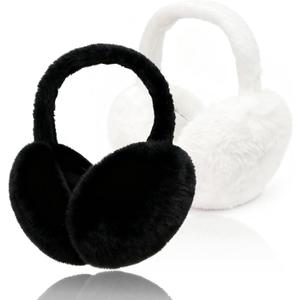 2pcs Earmuffs for Women Winter White Black Fur Earmuffs Foldable Ear Warmer Soft Ear Covers