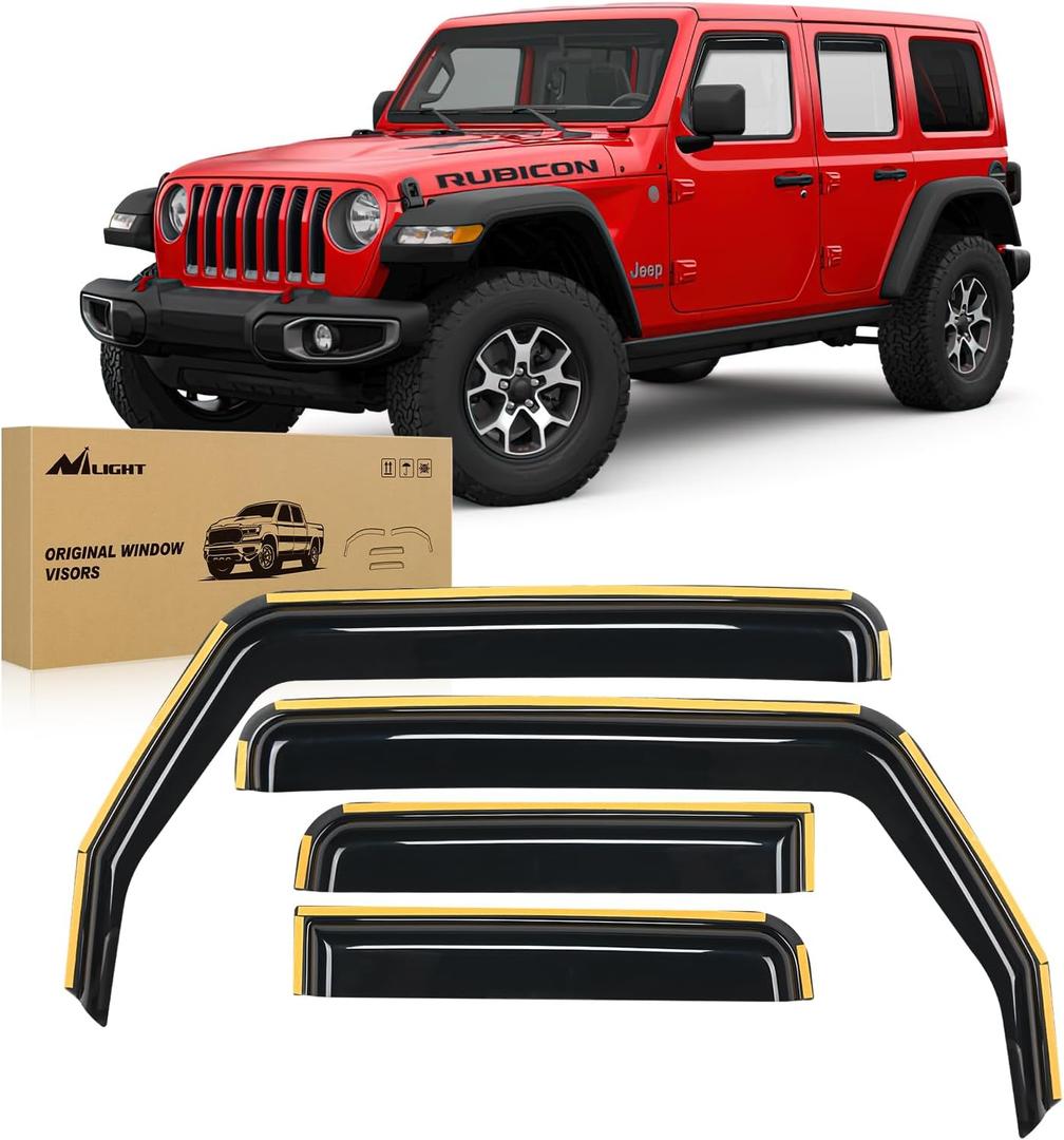 Nilight Window Visor Compatible with Jeep Wrangler JL/Gladiator 2018 2019 2020 2021 2022 2023 2024 2025 2026 Vent Window Deflectors,Rain Guards Acrylic-4pcs