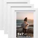 KINLINK 5x7 Picture Frame White Set of 4, Wooden Photo Frames Matted 4x6 with Plexiglass for 4x6 with Mat or 5x7 without Mat for Table and Wall Display