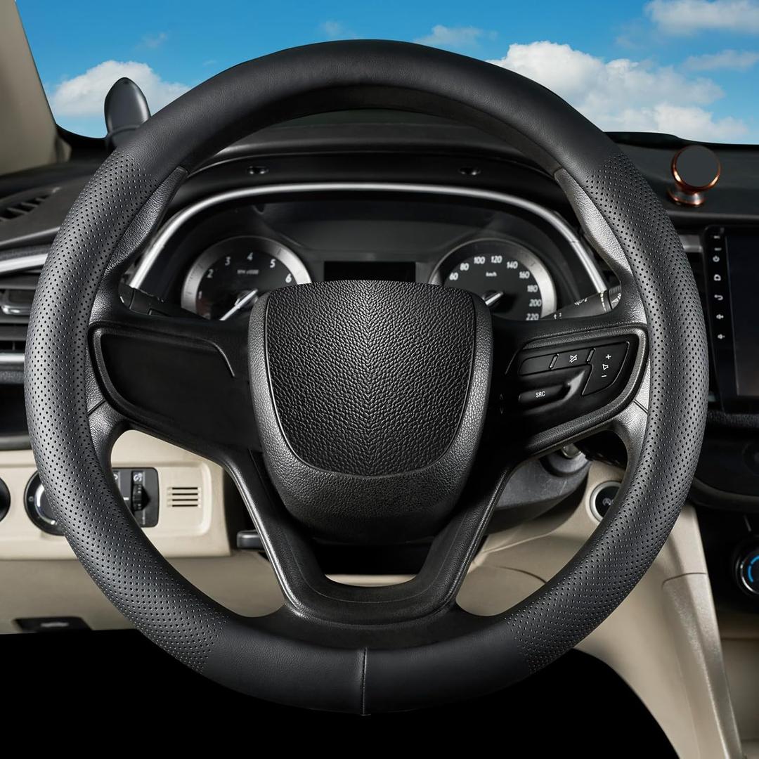 Car Steering Wheel Cover for Ford F-150 Lightning Super Duty Mustang Mach-E Explorer Escape Ranger Bronco Maverick, Universal Standard Size 14.5-15 inch Black Car Wheel Protector