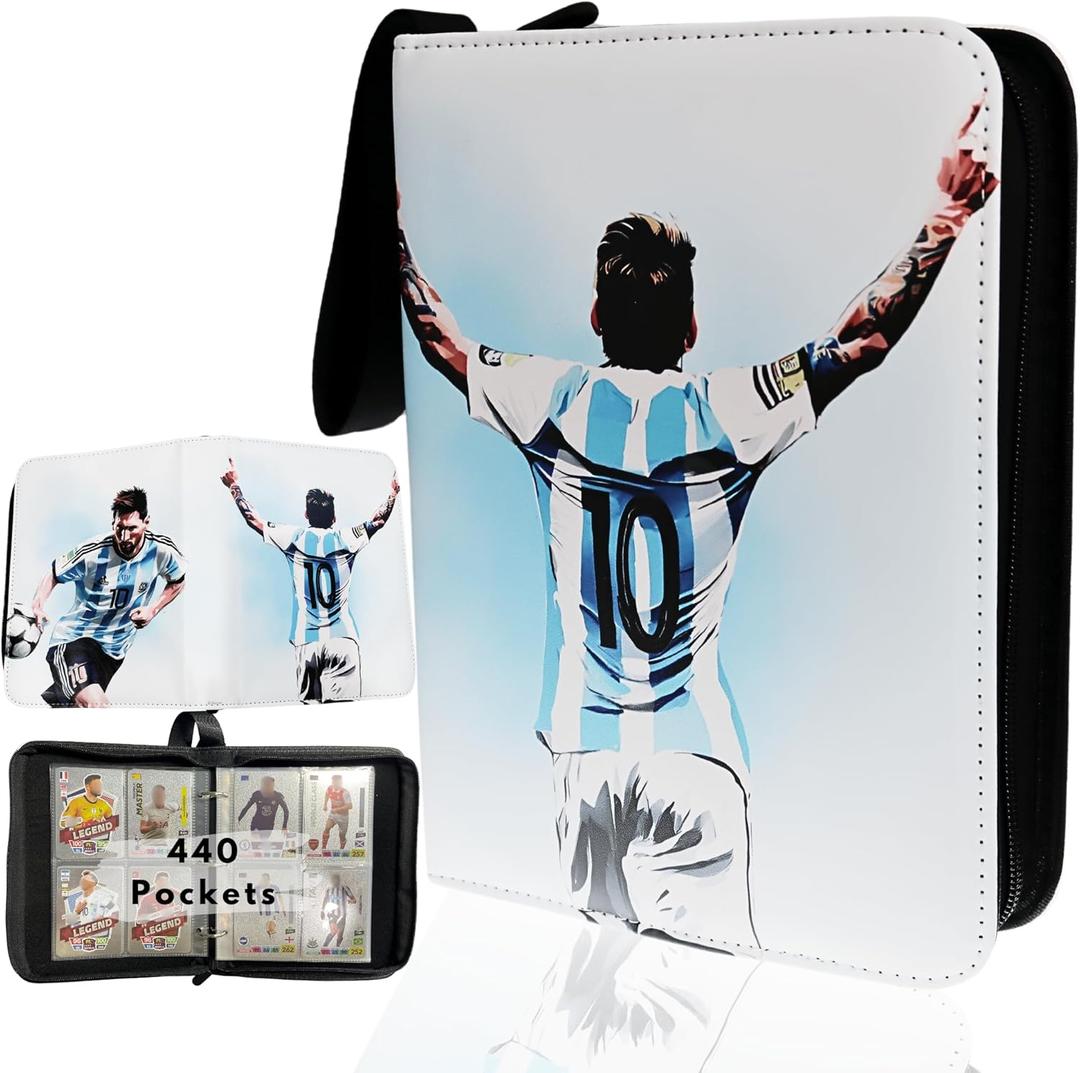Soccer Card Binder 440 Pockets- Waterproof Trading Card Album with 55 Removable Sleeves Fit - 3 Rings with Zipper -Compatible with Topps Sports Cards Collection