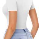 MANGOPOP Long Short Sleeve Bodysuits for Women Scoop Neck Ribbed Body Suit Stretchy Basic T Shirt Tops (White, S)