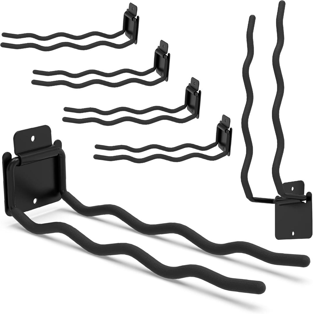 Heavy Duty Garage Hooks - 4 pack Wave Hooks for Shovels, Chairs Tools - Durable 12" Ladder Hanger, Ideal for Garden, Garage, Yard Tool Organization