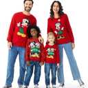 Disney family matching sweatshirt Stitch Mickey Spiderman print long sleeve winter Christmas mom dad kids loose fit red (Red, M)