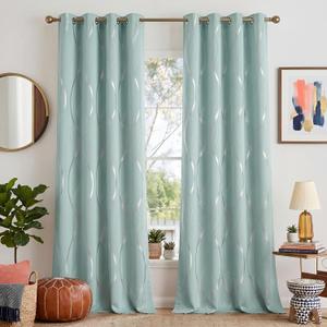 NICETOWN Aqua Blue Floral Blackout Curtain Panels 84 inches 2 Pieces, 52 inches Wide Light Reducing Thermal Insulated Solid Grommet Printed Window Treatments/Drapes for Living Room/Nursery