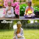 Nacome Solar Buddha Garden Statue Decor: Resin Zen Decor Waterproof Sitting Figurine with Lotus Flower Light Design for Outside Patio Lawn Yard Balcony - 8.3 inches (White)