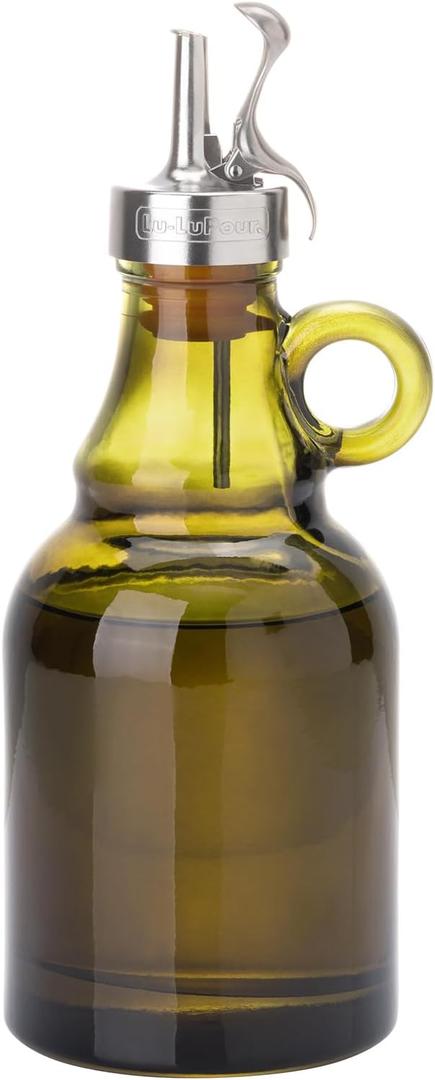 500ml Green Olive Oil Dispenser Bottle, 17oz Glass Oil and Vinegar Cruet with Pourers and Funnel,Oil Bottles for Kitchen, Dispenser Bottle with Drip Free Spouts