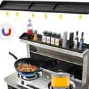 Stove Top Shelf 30 Inch - New Upgrade Silicone Strong Magnetic Heat Insulated Shelf - 3 Functional Partitions Kitchen Spice Rack Organizer, Oven Shelf Non-Slip Kitchen Gadgets for Flat Top Stove