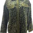 Womens Button Down Blouse Jacket Long Sleeve Leopard Corduroy Shirt Oversized Jacket Coats With Pocket L
