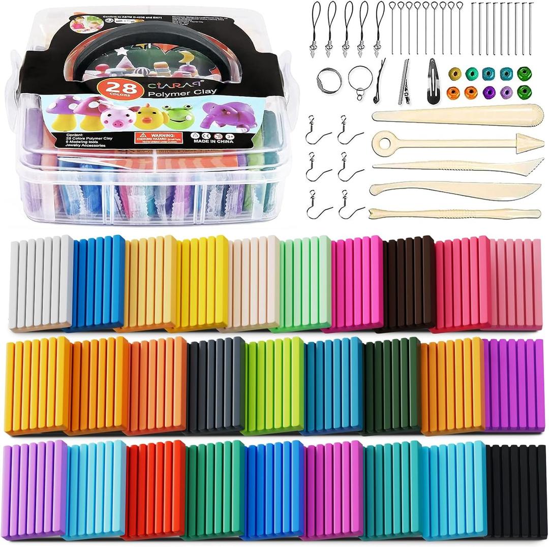CiaraQ Polymer Clay Starter kit, Oven Bake Modeling Clay with Sculpting Tools, 28 Colors,1.7 lbs